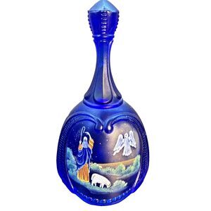 FENTON Cobalt Blue Bell Birth of a Savior The Announcement Christmas Glass